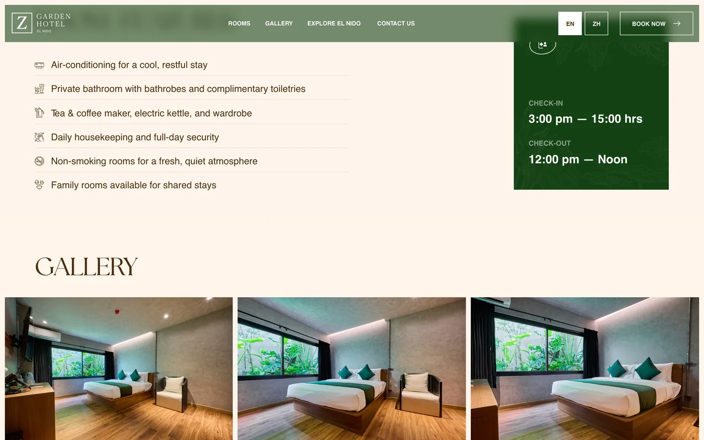 Screenshot: Header with Book now on scroll